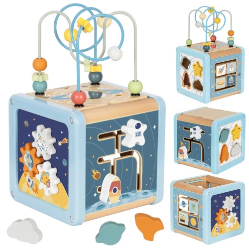 TOOKY TOY Drewniana Kostka Aktywności Kosmos Sorter Labirynt