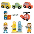WOOPIE GREEN Drewniany Parking Piętrowy 2w1 Stacja Benzynowa z Autkami i Figurkami 12 el. FSC
