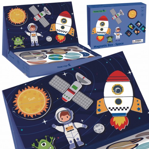TOOKY TOY Układanka Magnetyczna Puzzle Montessori Pudełko Edukacyjne Kosmos 72 el.